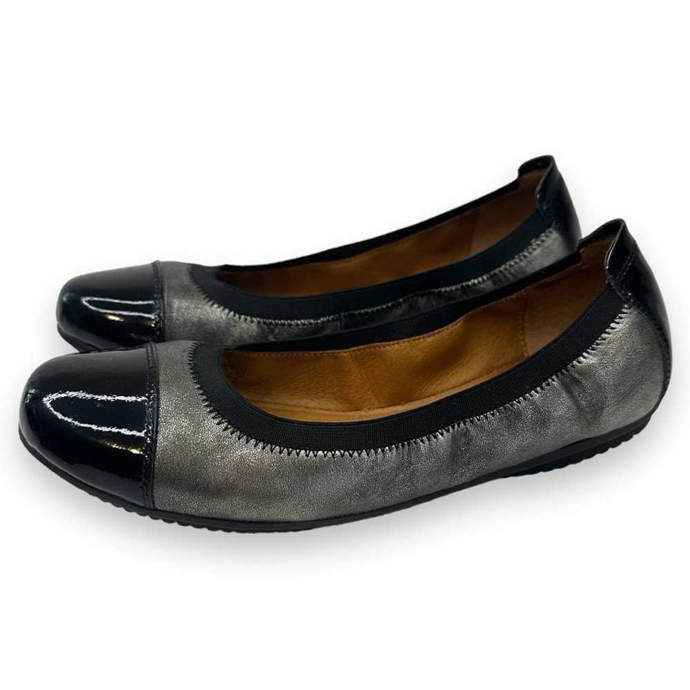 Josef Seibel Metallic Leather Ballet Flat 8 Silver Black